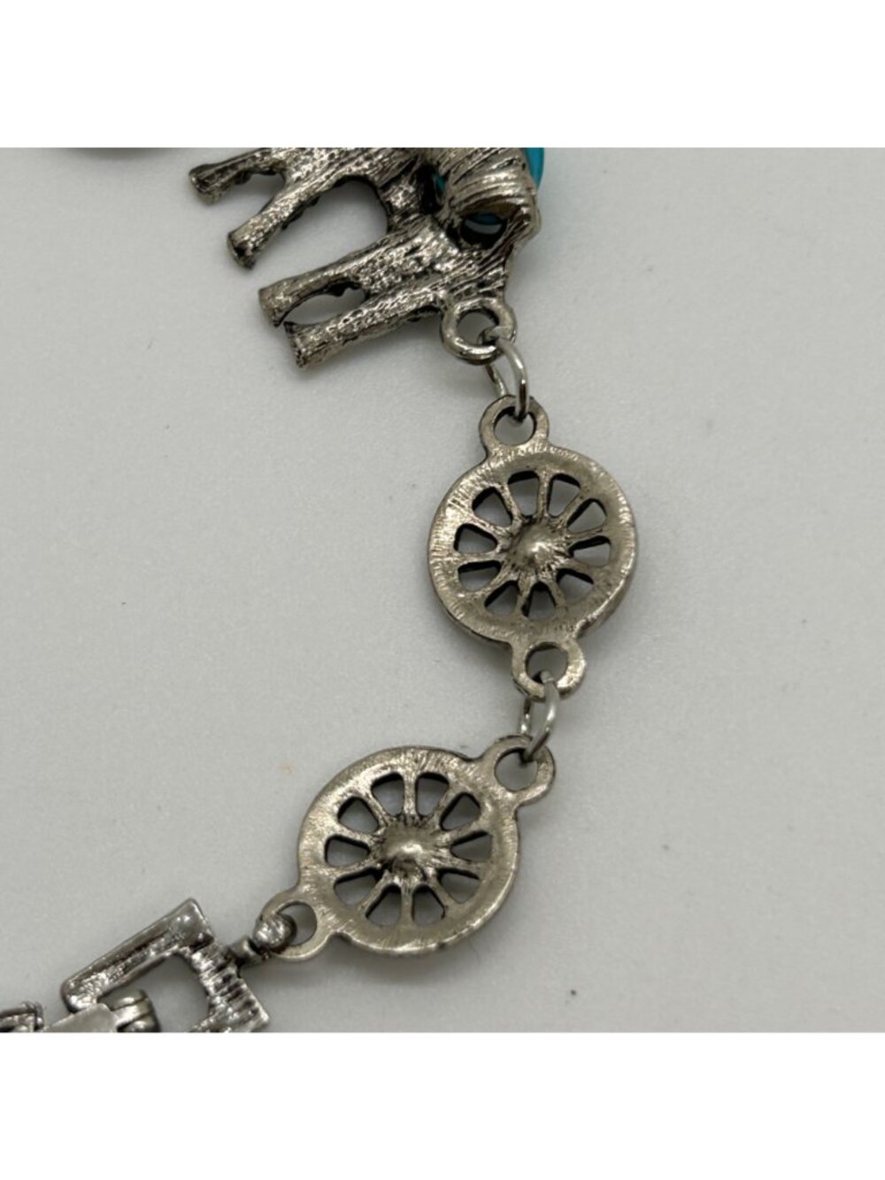 Boho Elephant Link Bracelet Silver Tone Turquoise Color Stone Bohemian Good Luck - Picture 10 of 12